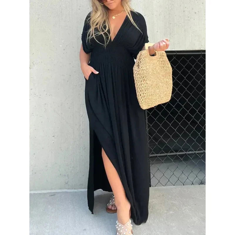 Bohemian Maxi Jurk | Elegante Lange Zomerjurk met V-Hals en Split