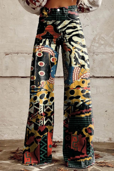 Boho Wijde Broek | Retro Patchwork Design