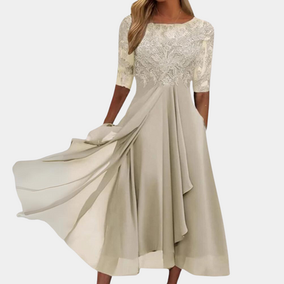 Elegante Avondjurk | Luxe Kant en Chiffon | Chique Lange Avondjurk