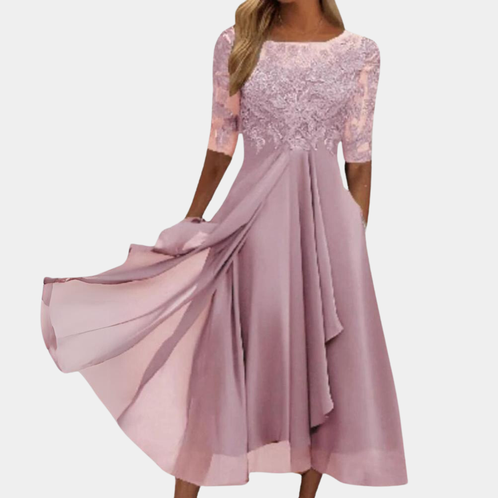 Elegante Avondjurk | Luxe Kant en Chiffon | Chique Lange Avondjurk