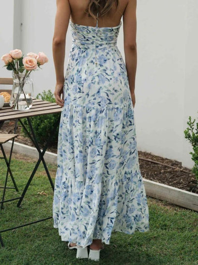 Elegante Maxi Jurk | Bloemenprint, Halternek & Bohemian Stijl