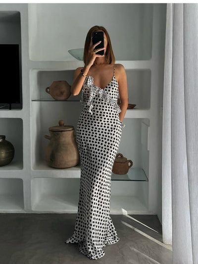 Elegante Maxi Jurk | Open Rug & Polkadots - Stijlvol en Comfortabel