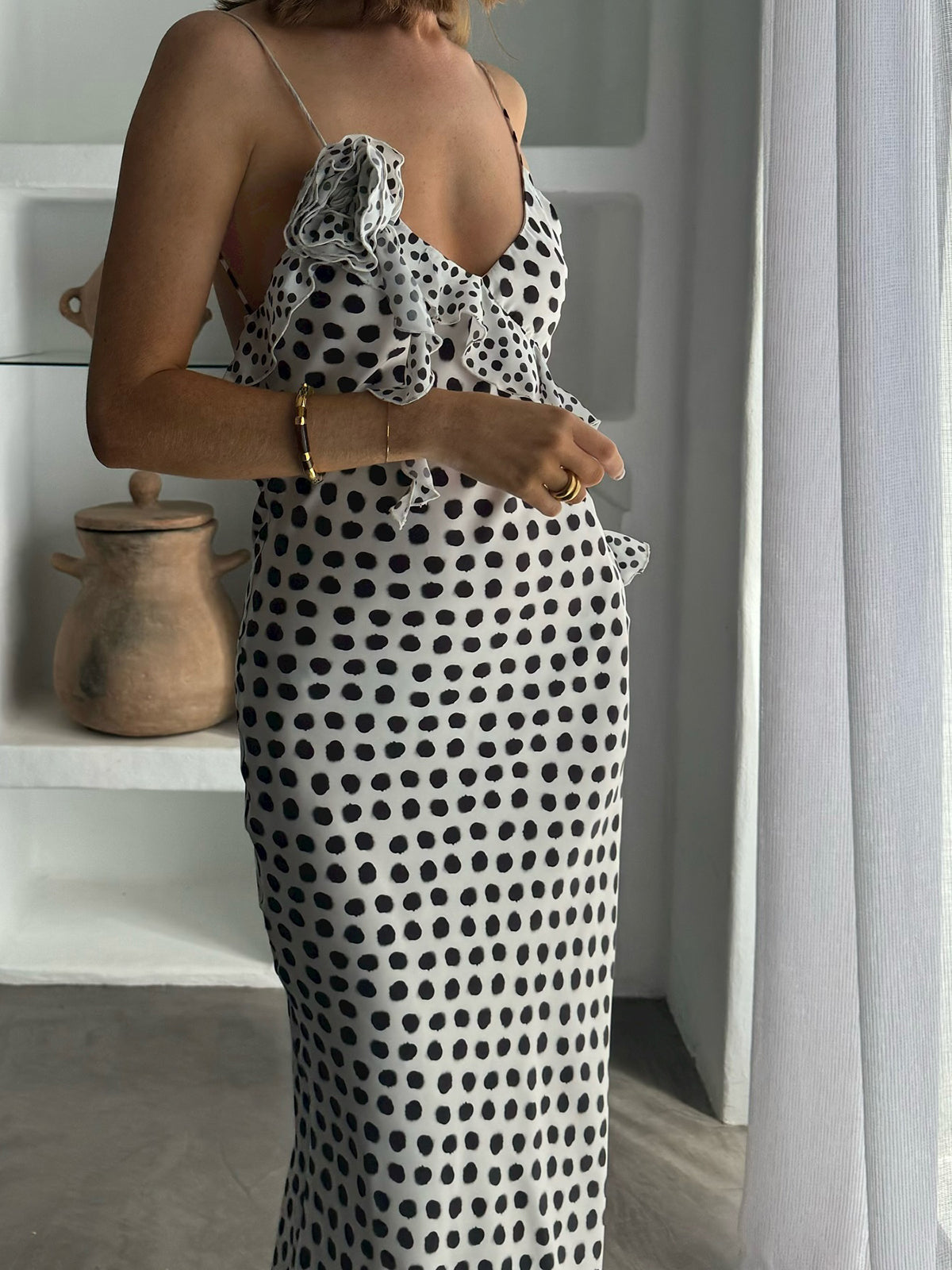 Elegante Maxi Jurk | Open Rug & Polkadots - Stijlvol en Comfortabel