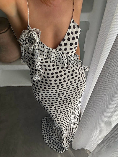 Elegante Maxi Jurk | Open Rug & Polkadots - Stijlvol en Comfortabel