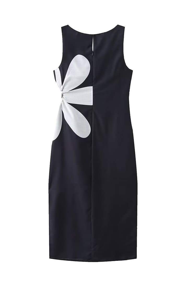 Elegante Midi Jurk | Bloemendetail, Cut-Out & Chique Uitstraling