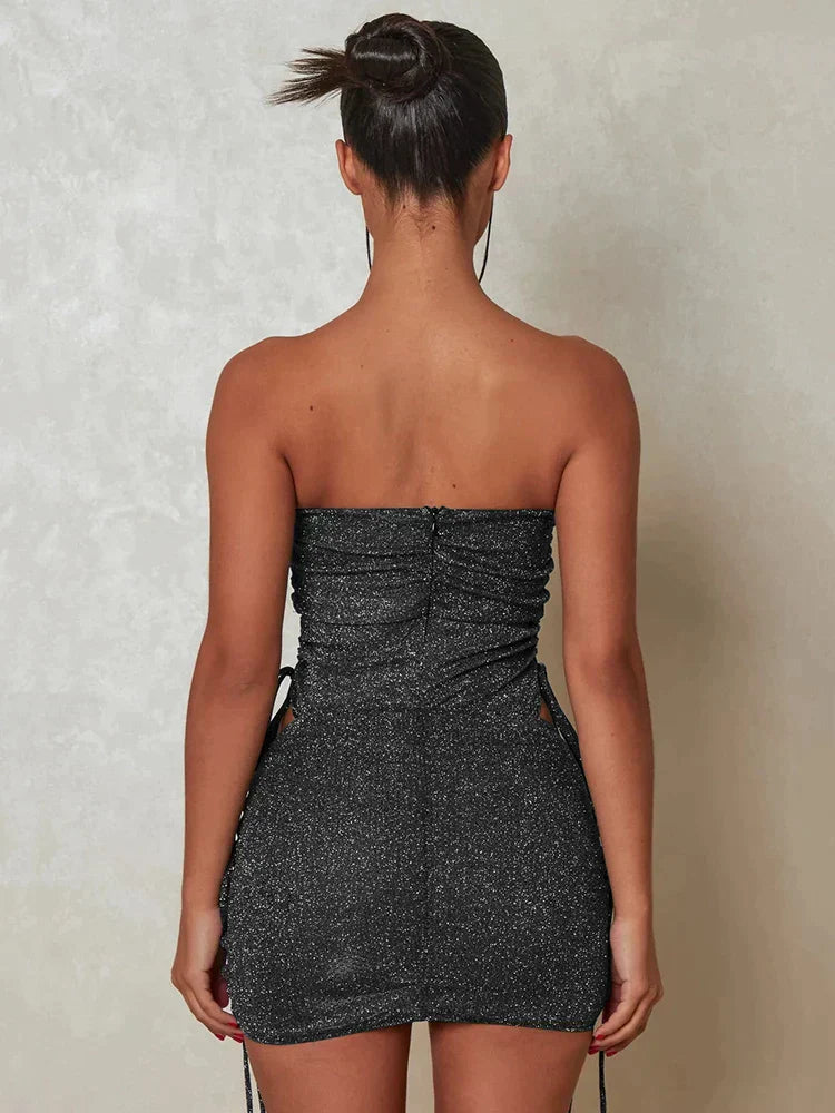 Glinsterende Strapless Mini Jurk | Sexy Cut-out Avondjurk Dames