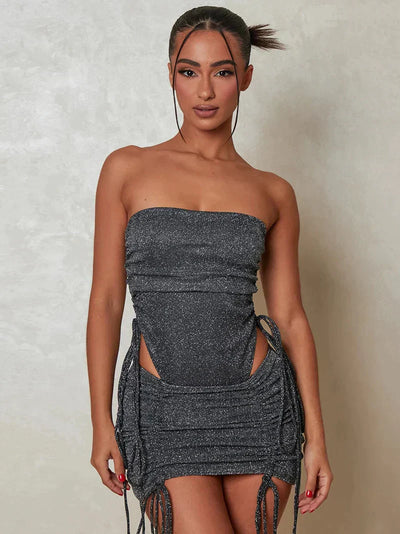 Glinsterende Strapless Mini Jurk | Sexy Cut-out Avondjurk Dames