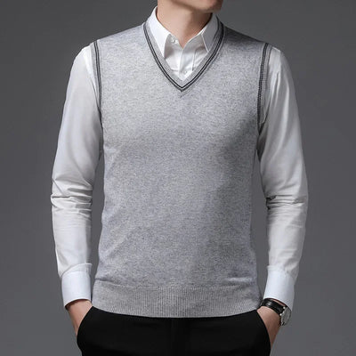 Heren Gebreide Mouwloze Trui | Elegante V-hals | Stijlvolle en Comfortabele Knitwear