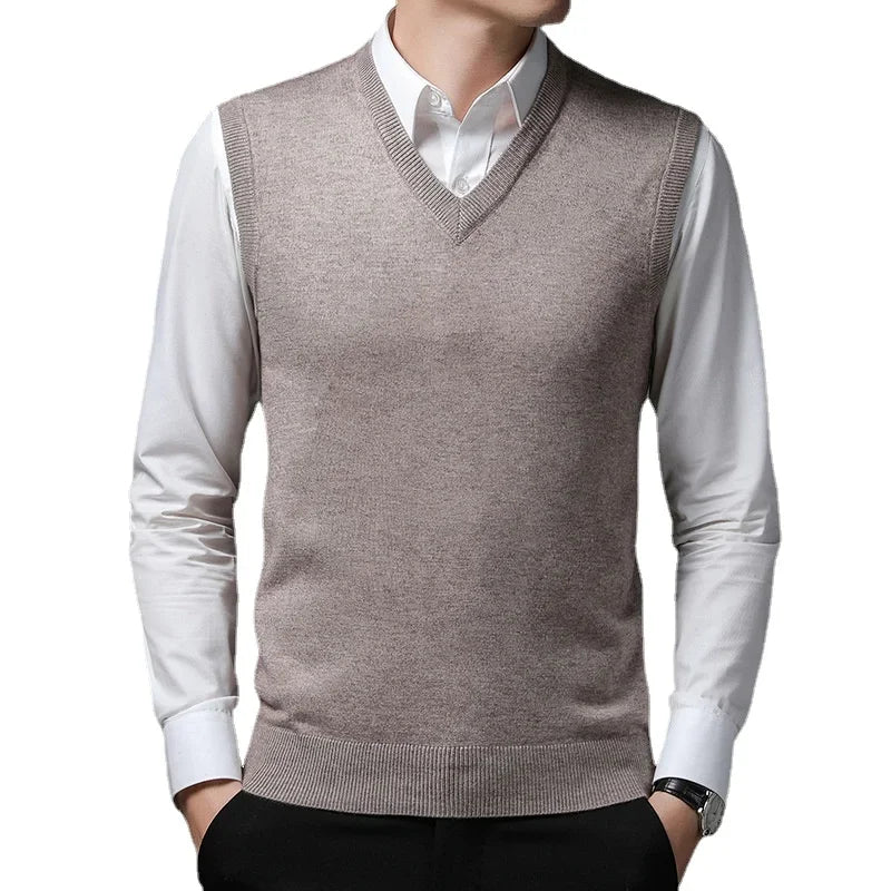 Heren Gebreide Mouwloze Trui | Elegante V-hals | Stijlvolle en Comfortabele Knitwear