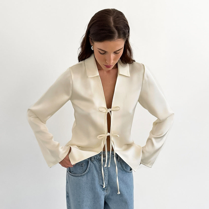 Satijnen Blouse met Strikdetails | Luxe en Elegante Look