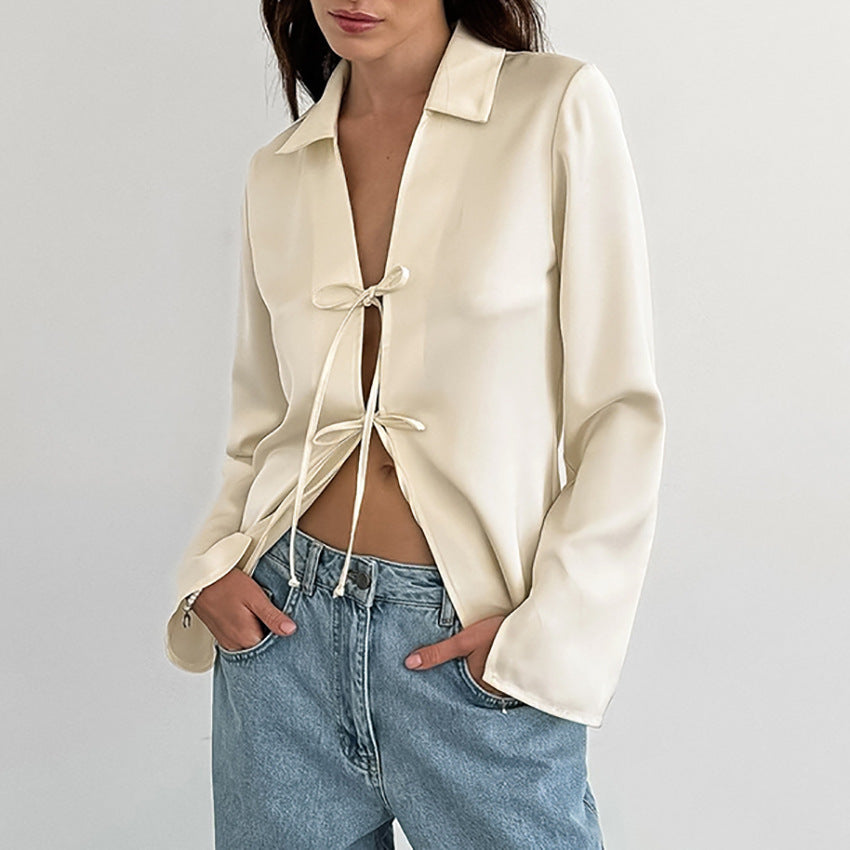 Satijnen Blouse met Strikdetails | Luxe en Elegante Look